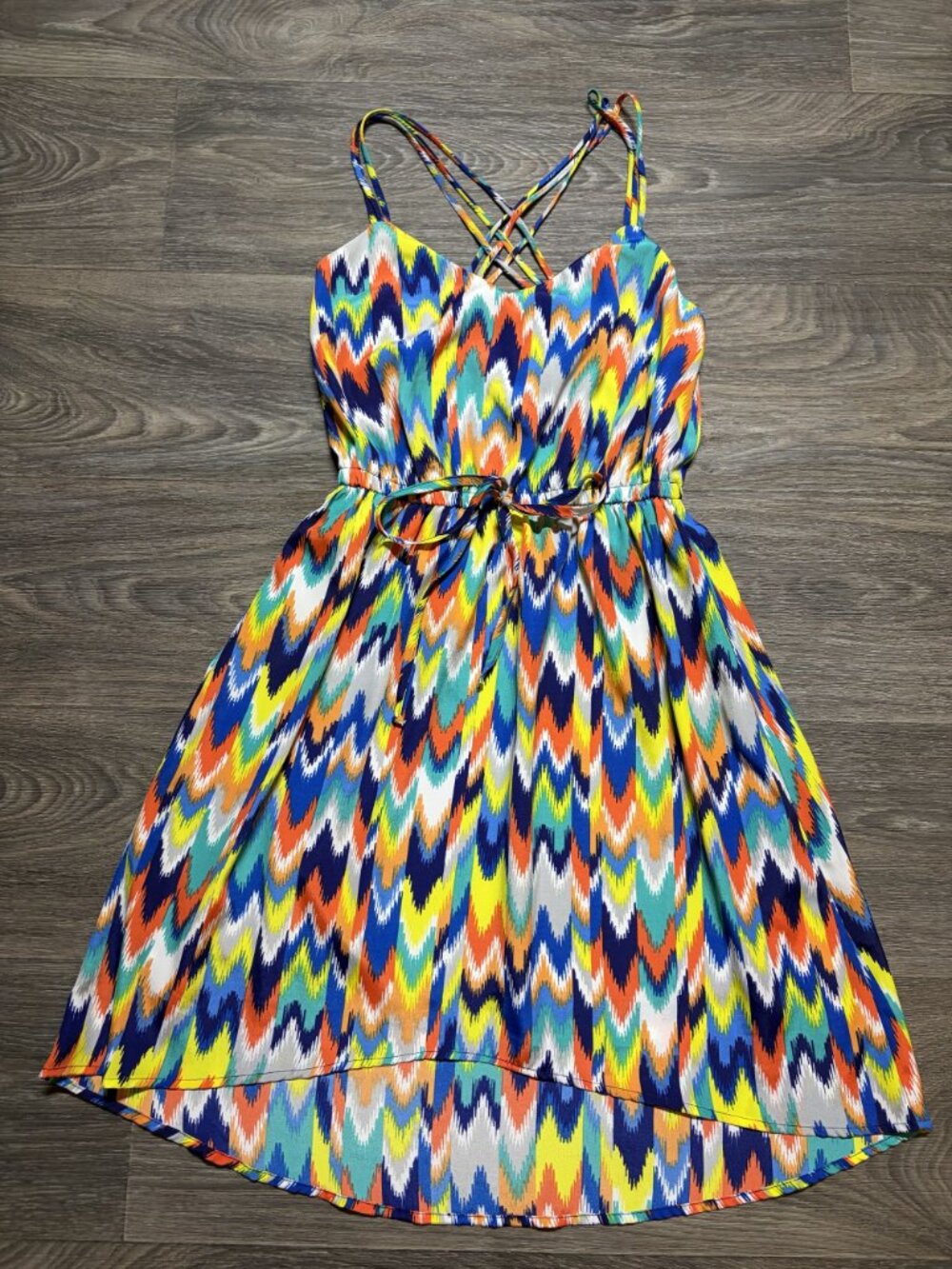 BeBop Strappy Chevron Mini Dress Small Multicolor High Low Swim Cover Festival